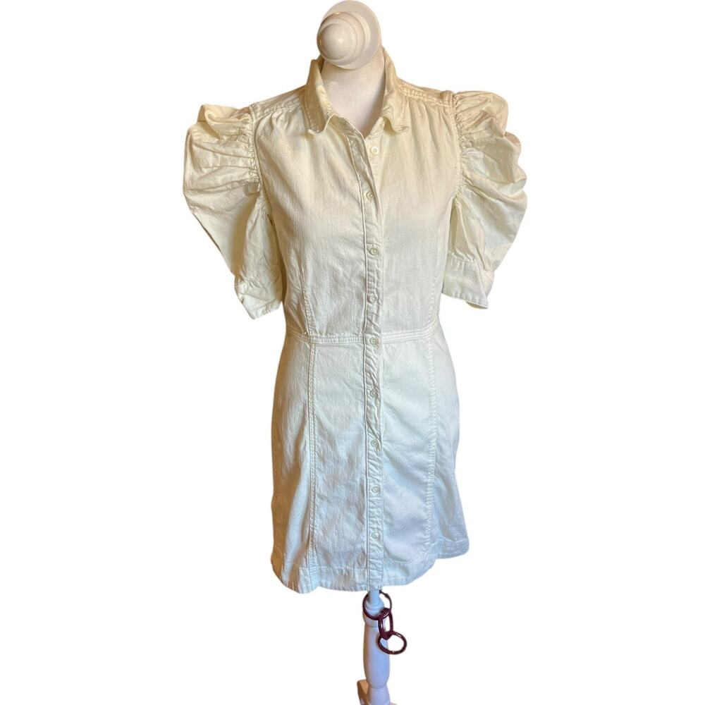 $398 Frame Women's White Front Button Elbow Sleeve Collared Shirt Dress Size S
